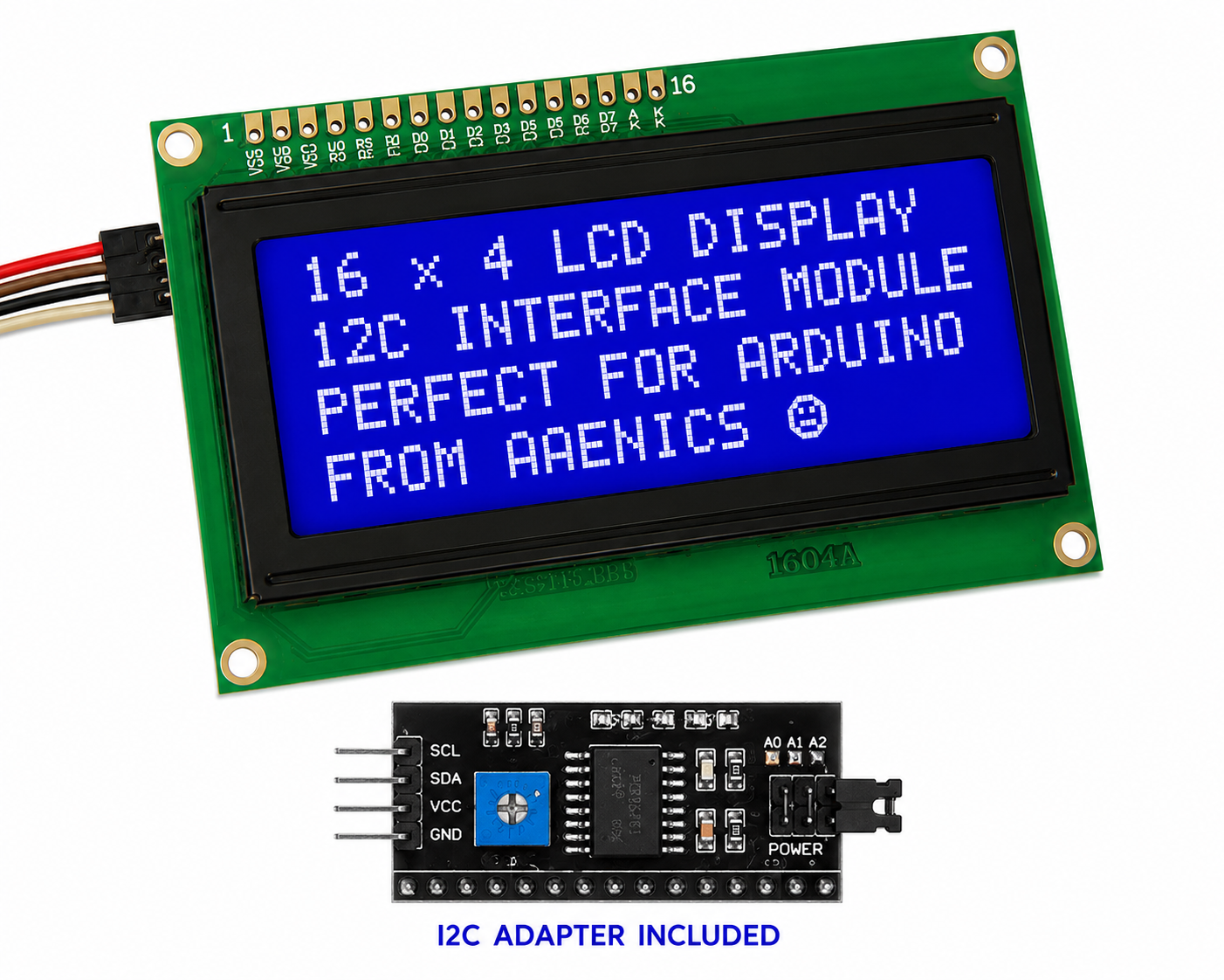 16×4 Character LCD Display Module with I2C Serial Interface (1604 LCD + I2C Backpack)